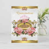 Quinceanera 15. Elegant Rosa Rose Weiß Einladung (Stehend Vorderseite)