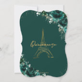 Quinceañera 15 Emerald Green Floral Eiffel Paris Einladung (Rückseite)