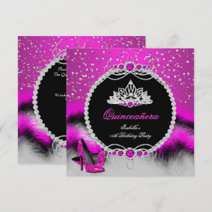 Quinceanera 15. Feder Hot Pink Glamour Absätze Einladung