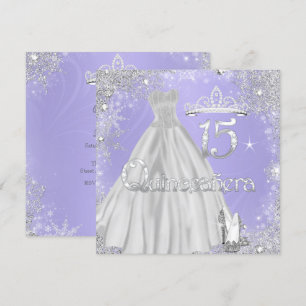 Quinceanera 15. Flieder Silber-Schneeflocken-Party Einladung