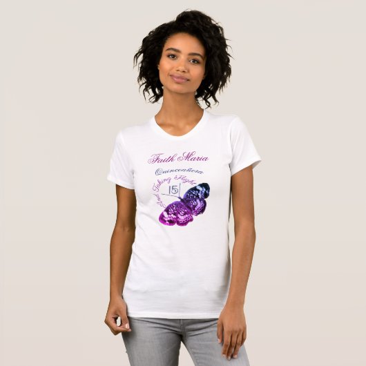 Quinceañera 15 Flugschmetterling nehmen T-Shirt (Vorne ganz)