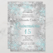 Quinceanera 15. Foto Silver Aquamarin blauer Schne Einladung (Vorne/Hinten)