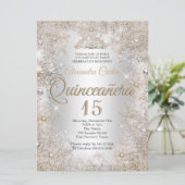 Quinceanera 15. Foto Silver Beige Schneeflocke Einladung (Stehend Vorderseite)