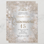 Quinceanera 15. Foto Silver Beige Schneeflocke Einladung (Vorne/Hinten)