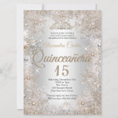 Quinceanera 15. Foto Silver Beige Schneeflocke Einladung (Vorderseite)