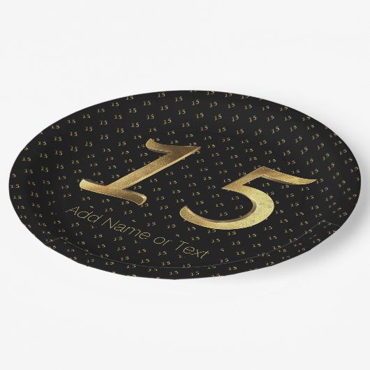 Quinceanera 15. Geburtstag 15. Geburtstag Gold Pappteller (Schrägansicht)