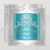 Quinceanera 15. Geburtstag Aquamarin Blue Silver T Einladung (Vorne/Hinten)