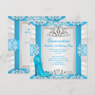 Quinceanera 15. Geburtstag Aschenputtel Blue Heel Einladung