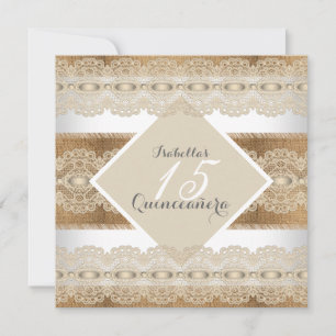 Quinceanera 15. Geburtstag beige Spitze Jute 2 Einladung