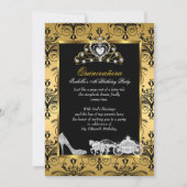 Quinceanera 15. Geburtstag Black Gold Damask Einladung (Vorderseite)