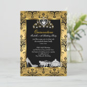 Quinceanera 15. Geburtstag Black Gold Damask Einladung (Stehend Vorderseite)