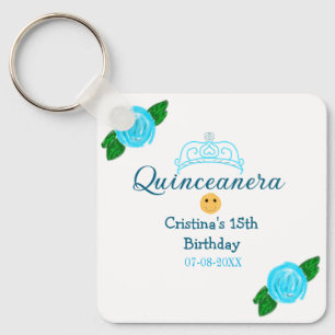 Quinceanera 15. Geburtstag blaue Rosenkrone Kunst Schlüsselanhänger