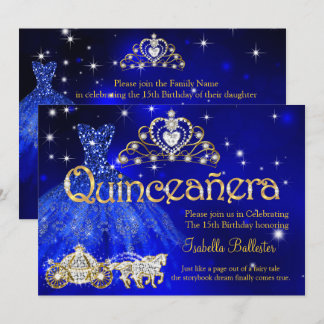 Quinceanera 15 Geburtstag Blue Dress Tiara Carriag Einladung
