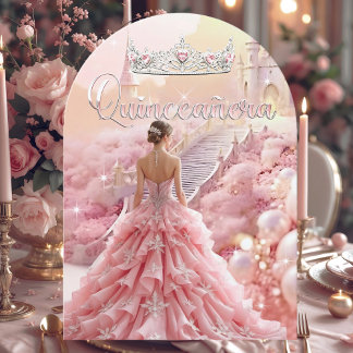 Quinceanera 15. Geburtstag Blush Pink Silver Burg Einladung