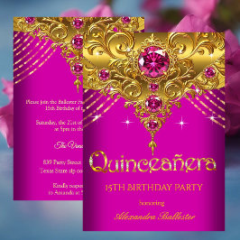 Quinceanera 15. Geburtstag Exotic Fuchsia Pink Gol Einladung