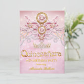 Quinceanera 15. Geburtstag Exotic Light Pink Gold Einladung (Stehend Vorderseite)