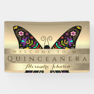 Quinceanera 15. Geburtstag Farbenfrohe Schmetterli Banner
