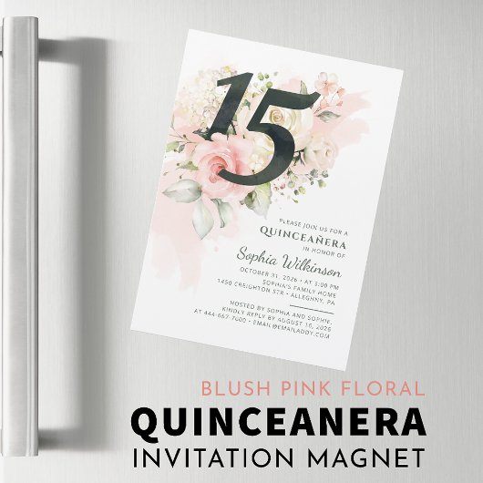 Quinceanera 15. Geburtstag florale Rustikale Moder Magneteinladung