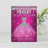 Quinceanera 15. Geburtstag FUCHSIA Pink Tiara Einladung (Stehend Vorderseite)