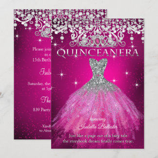 Quinceanera 15. Geburtstag FUCHSIA Pink Tiara Einladung