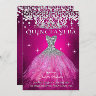 Quinceanera 15. Geburtstag FUCHSIA Pink Tiara Einladung