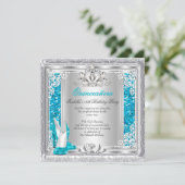 Quinceanera 15. Geburtstag Glitzer Aquamarin Schuh Einladung (Stehend Vorderseite)