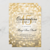 Quinceanera 15. Geburtstag Gold Bokeh Lights Einladung (Vorne/Hinten)