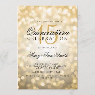 Quinceanera 15. Geburtstag Gold Bokeh Lights Einladung