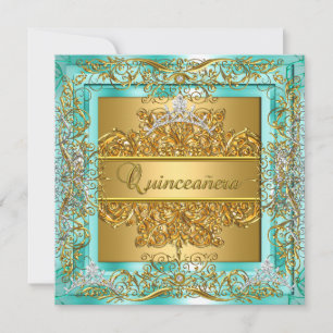 Quinceañera 15. Geburtstag Gold Türkis Silber Tiar Einladung