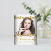 Quinceañera 15. Geburtstag Gold Weißes Spitzen Fot Einladung (Stehend Vorderseite)