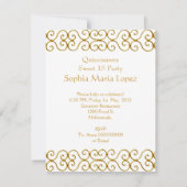 Quinceañera 15. Geburtstag Gold Weißes Spitzen Fot Einladung (Rückseite)