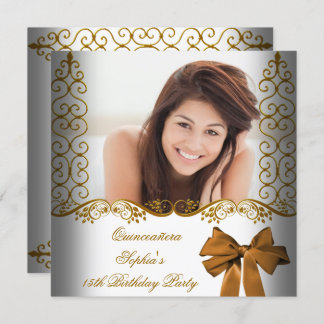 Quinceanera 15. Geburtstag Gold White Lace Foto Einladung