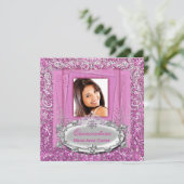 Quinceañera 15. Geburtstag Hübsch Pink Weiß Silber Einladung (Stehend Vorderseite)