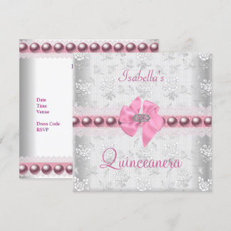 Quinceanera 15. Geburtstag Hübsche Spitzen Pink Bo Einladung