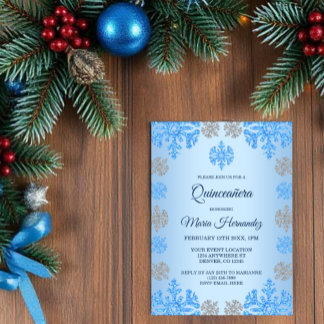 Quinceañera 15. Geburtstag Ice Blue Snowflake Pergament Einladungen