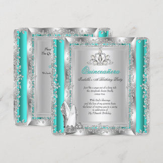 Quinceanera 15. Geburtstag Jade Green Silver Shoes Einladung