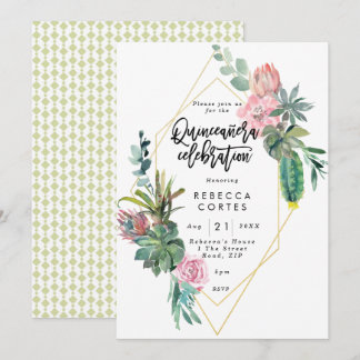 Quinceanera 15. Geburtstag Kakteen geometrisch Einladung