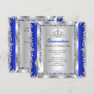 Quinceanera 15. Geburtstag Königlich Blau Silberne Einladung