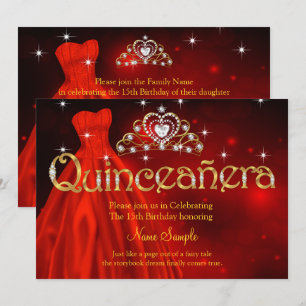 Quinceanera 15. Geburtstag Königlich Rotes Kleid T Einladung