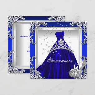 Quinceanera 15. Geburtstag königsblaues Kleid Robe Einladung
