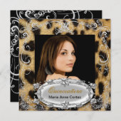 Quinceañera 15. Geburtstag Leopard Black Brown Einladung (Vorne/Hinten)