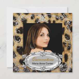 Quinceañera 15. Geburtstag Leopard Schwarz Braun Einladung