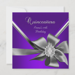 Quinceanera 15. Geburtstag Lila Blau Silber Grau B Einladung