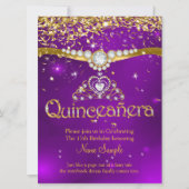 Quinceanera 15. Geburtstag Lila Confetti Gold Einladung (Vorderseite)