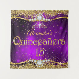Quinceanera 15. Geburtstag Lila Gold Confetti Wandteppich