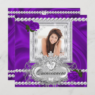 Quinceanera 15. Geburtstag Lila Rose Weiß Einladung