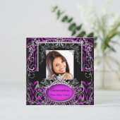 Quinceanera 15. Geburtstag Lila Schwarz-weißes Zeb Einladung (Stehend Vorderseite)