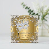 Quinceanera 15. Geburtstag Masquerade Silver Gold Einladung (Stehend Vorderseite)