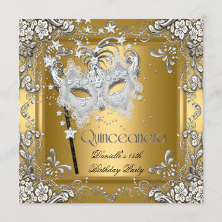 Quinceanera 15. Geburtstag Masquerade Silver Gold Einladung