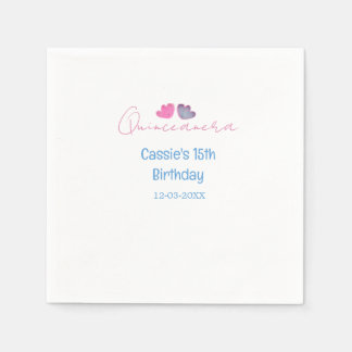 Quinceanera 15. Geburtstag Name blaue rosa Blume d Serviette